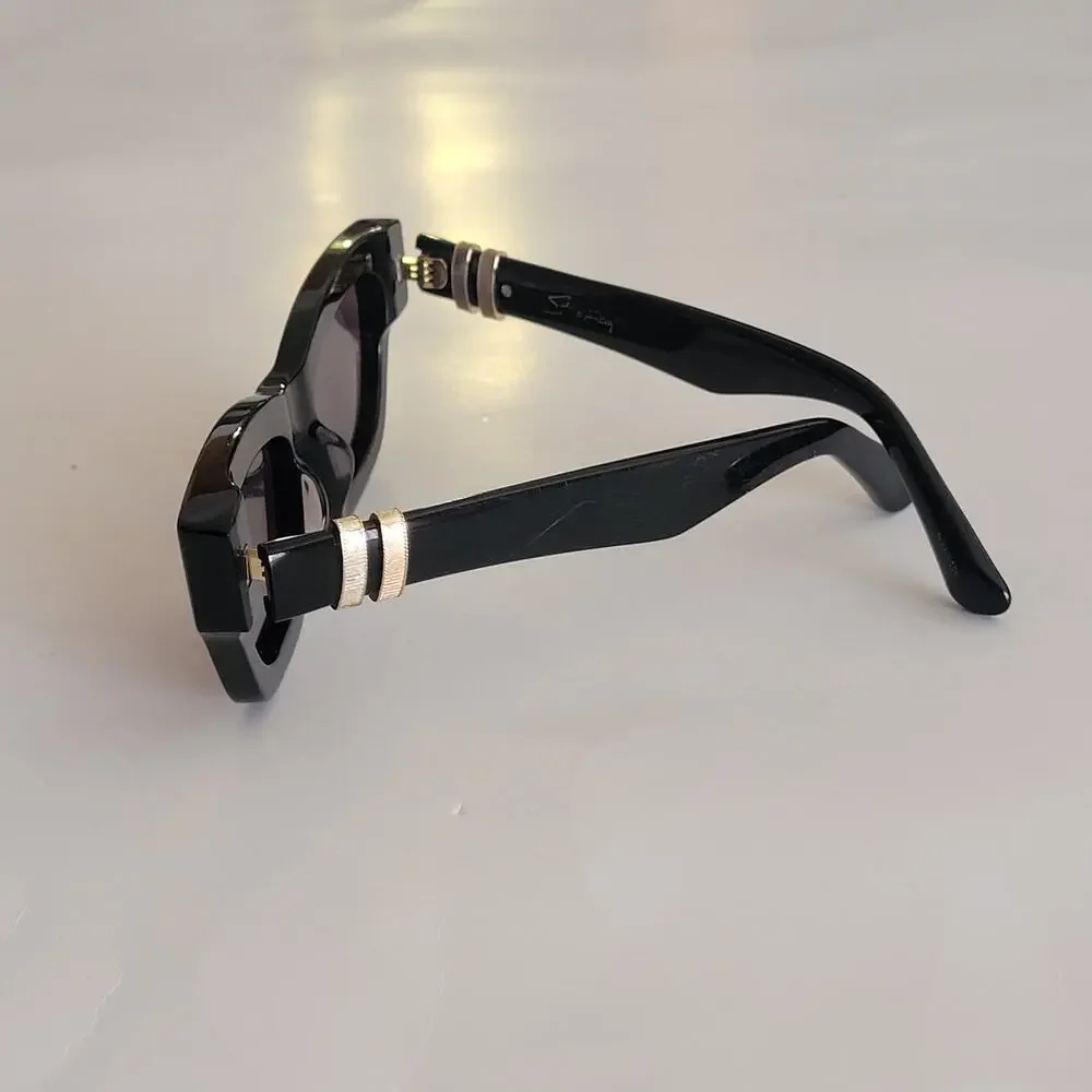 DEZI Stacked 55mm Cat Eye Sunglasses in black with dark smoke lenses